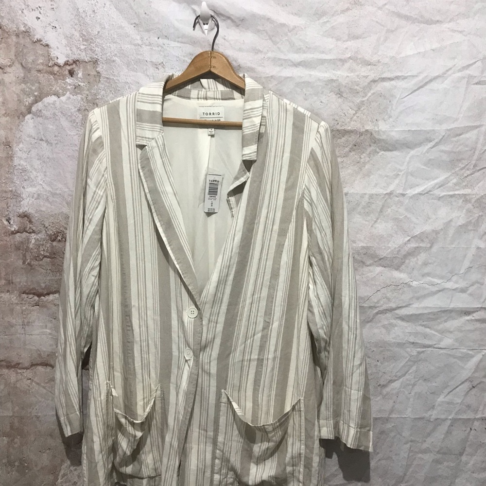 Nwt Torrid Linen Blend Stripe Unstructured Lined … - image 2